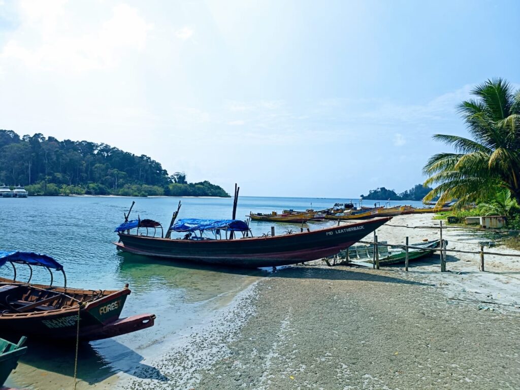 A view of Dinghy at the beach of Andaman Islands in a great weather