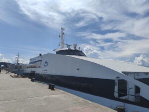 Makruzz ferry docked at the jetty, the vessel operating the new Port Blair to Baratang to Havelock route