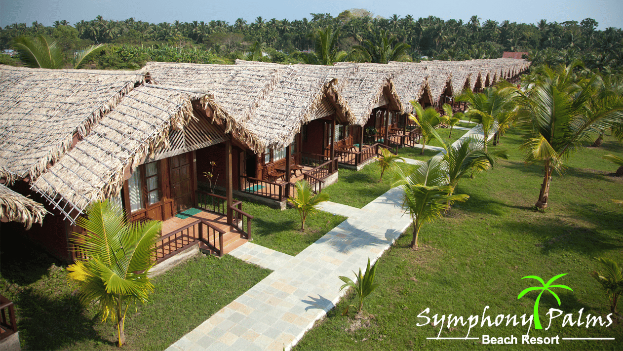 Thatched cottages at Symphony Palms Beach Resort on the Govind Nagar lane in Havelock